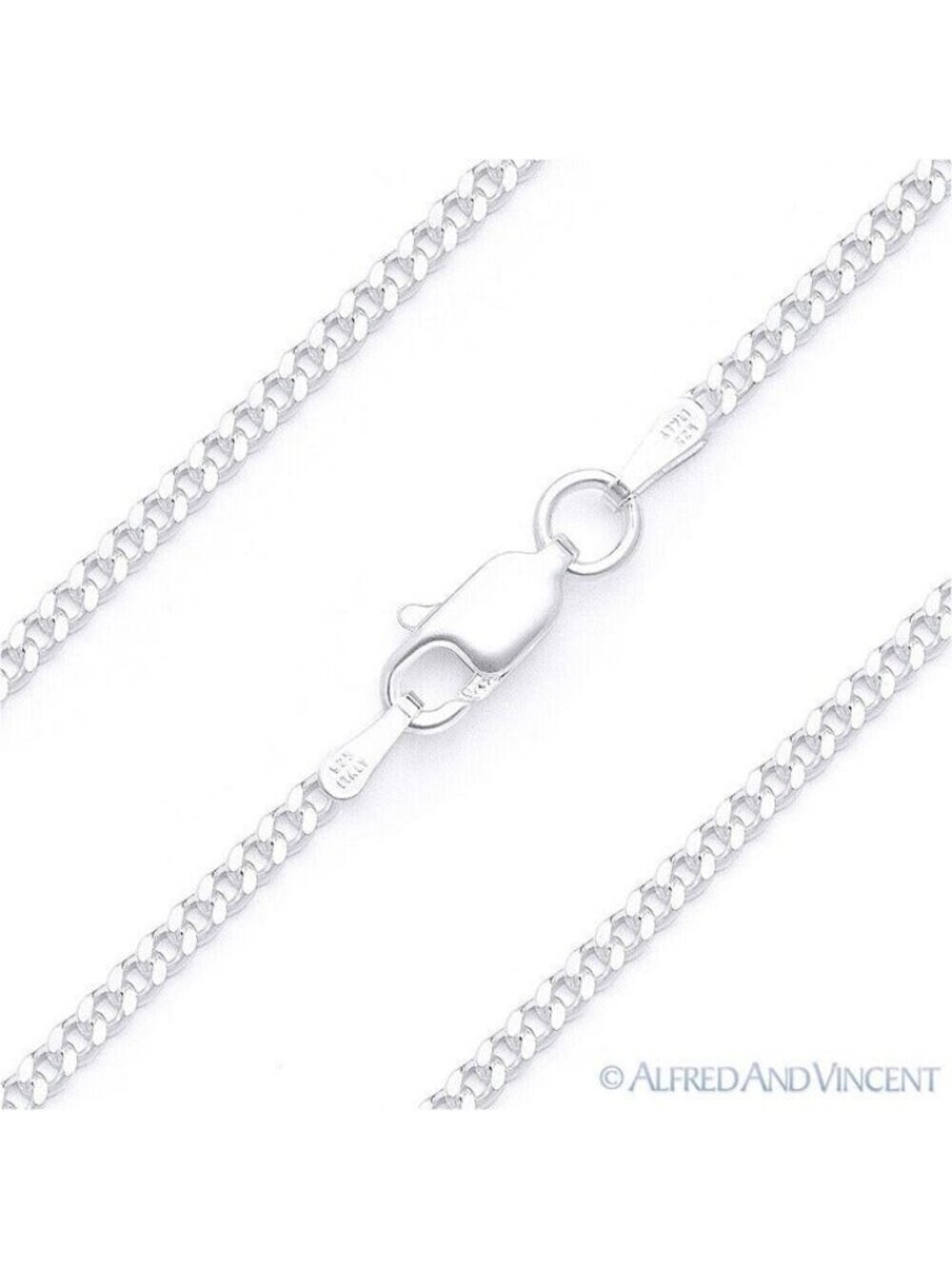 2.1mm Cuban / Curb Link Italian Chain Bracelet in .925 Sterling Silver - 7"